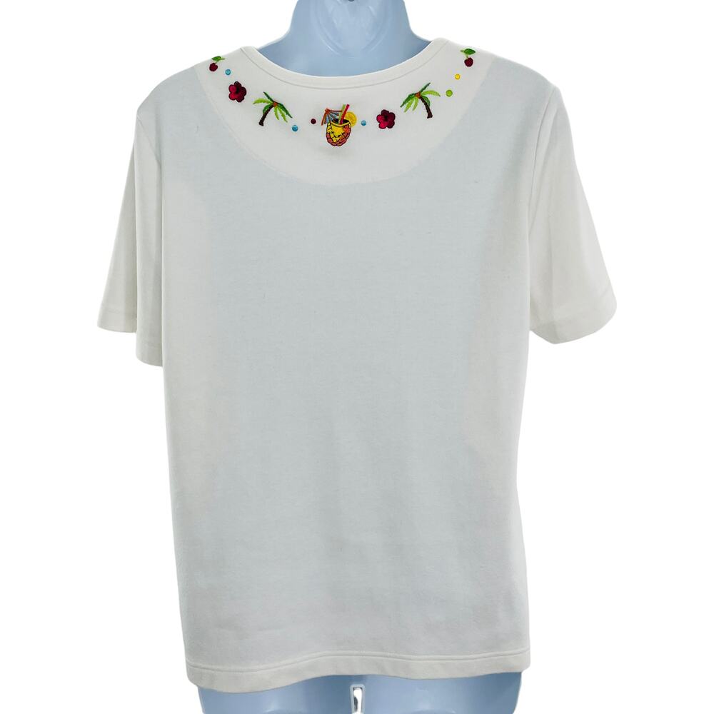 BRECKENRIDGE Blue Green White Tropical Drink Top & Cardigan Sweater Set S/M - Picture 8 of 12